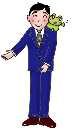 千葉賢二と肩に乗るカエルぴょん
